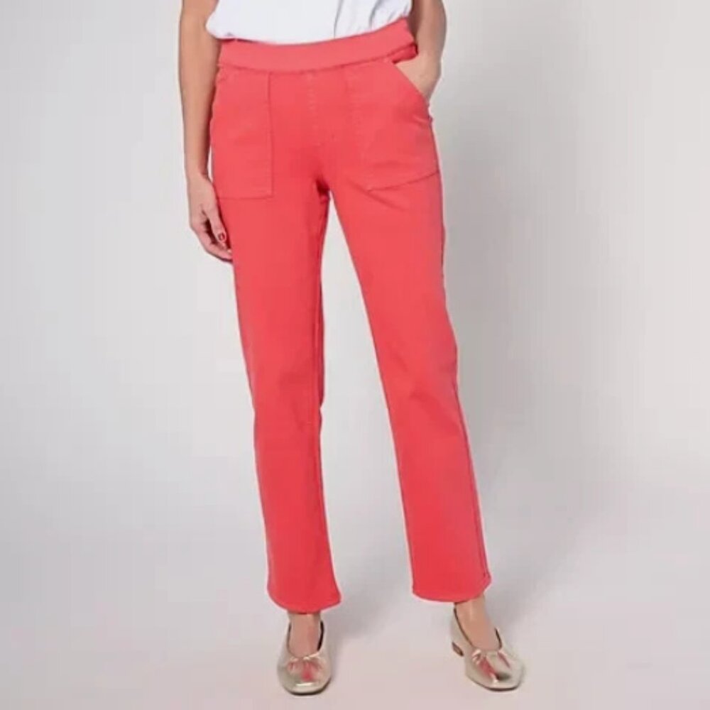 Isaac Mizrahi True Denim Straight Leg Jean w/Pockets-Red-Tall 18-NEW-A631727